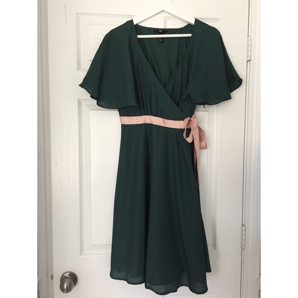 H&M Forest Green Garden Party Wrap Dress
